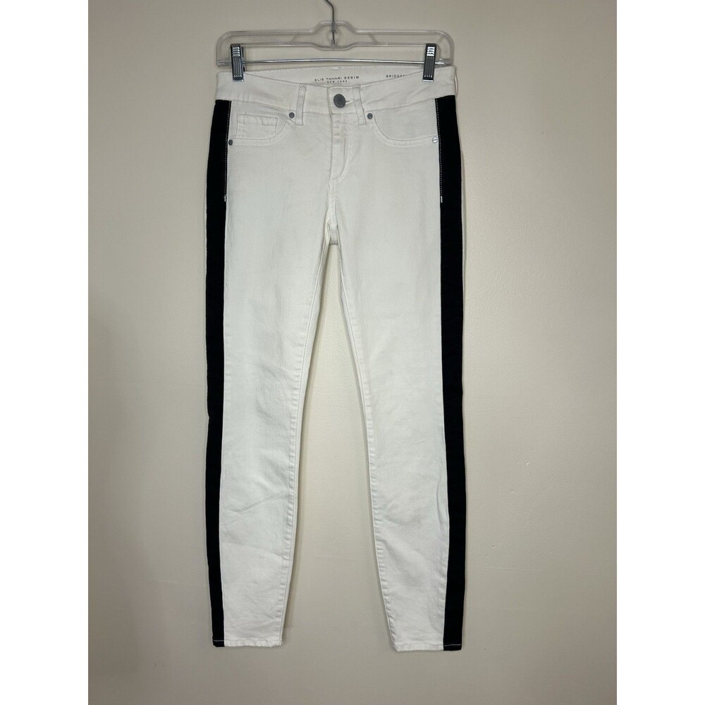 Elie Tahari Denim BRIDGETTE Skinny Fit Jeans w/ Tuxedo Stripe White *26 Classic